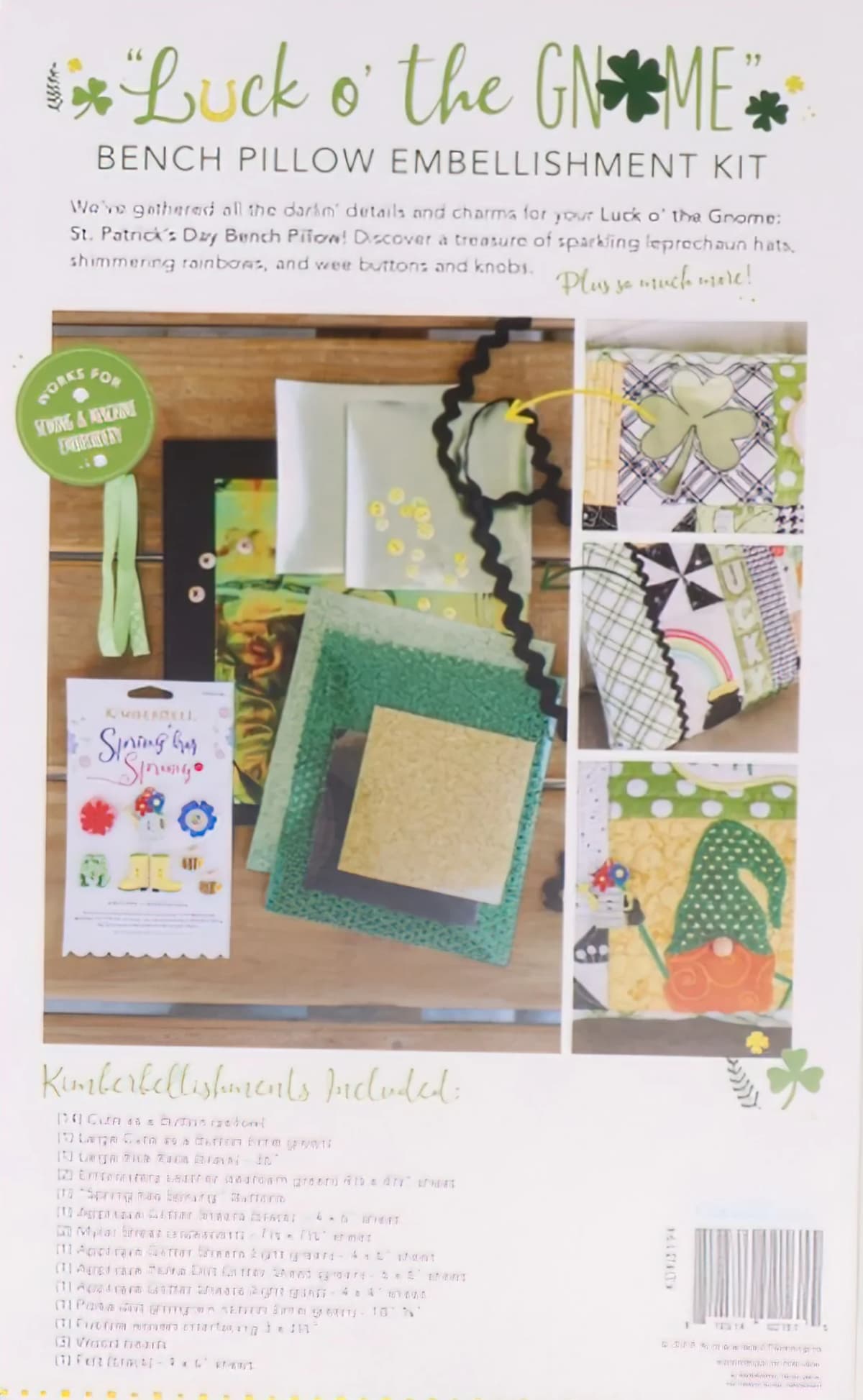 Kimberbell Luck O The Gnome Bench Pillow Fabric & Embellishment Kit Bundle — image 3