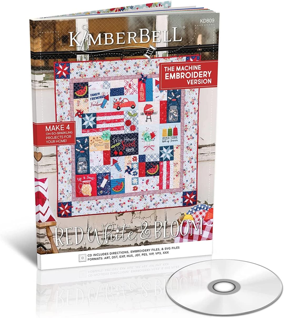 Kimberbell Designs Red White and Bloom Quilt Machine Embroidery Version
