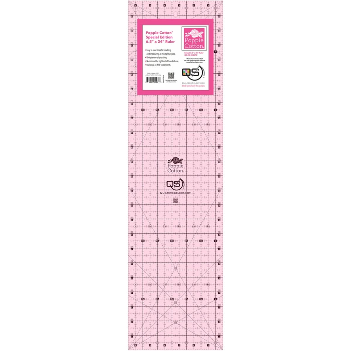 Quilters Select Poppie Cotton Non Slip Ruler 6.5 X 24