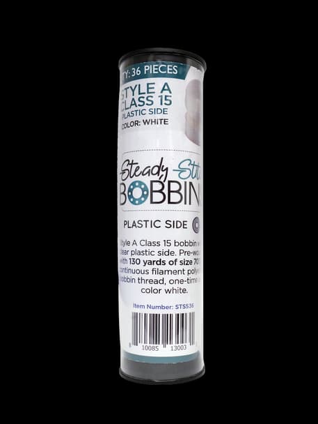 Steady Stitch Style A Class 15 Plastic Sides Polyester Prewound Bobbins - White(36/tube)