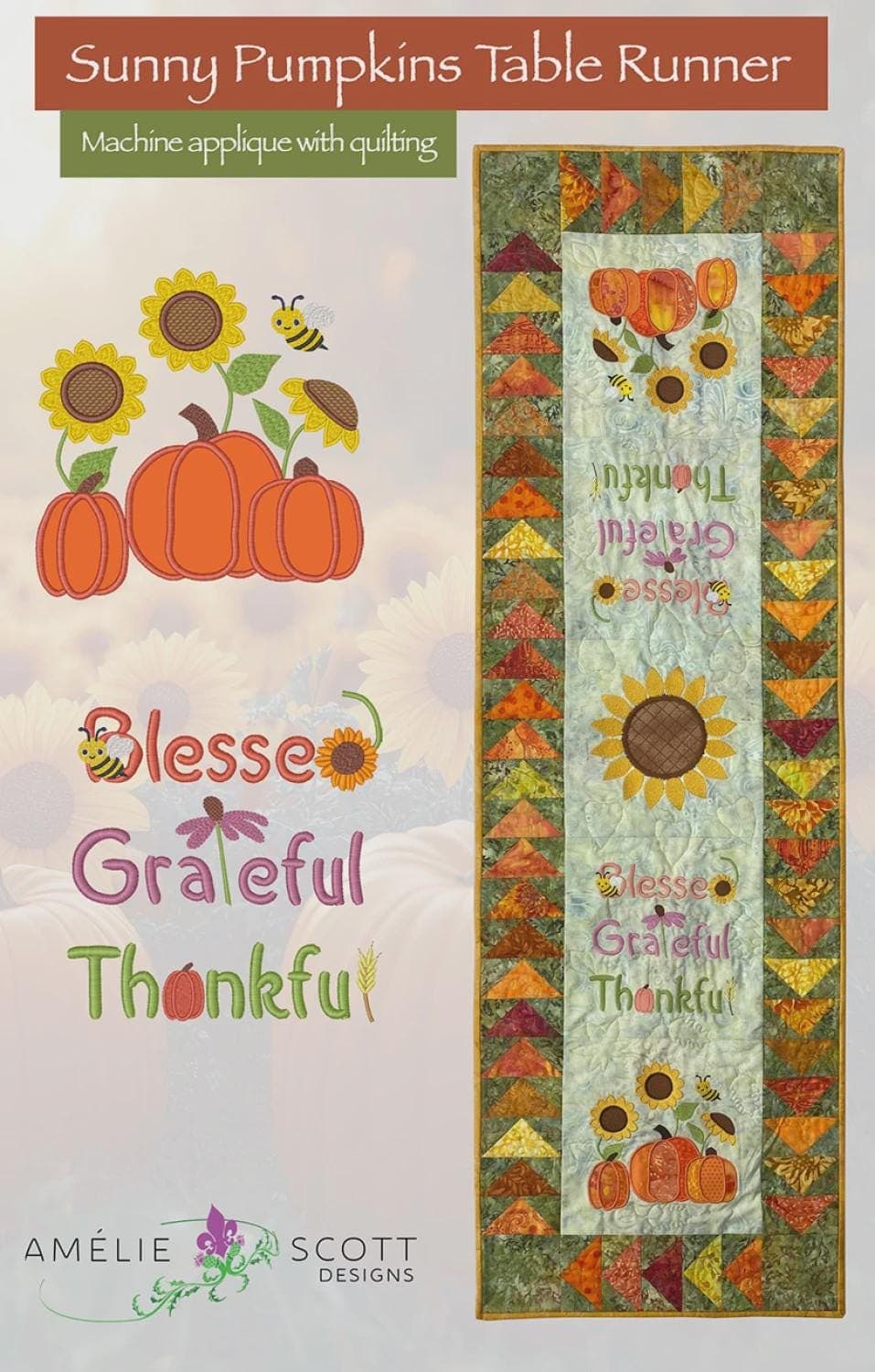 Amelie Scott Designs Sunny Pumpkin Table Runner