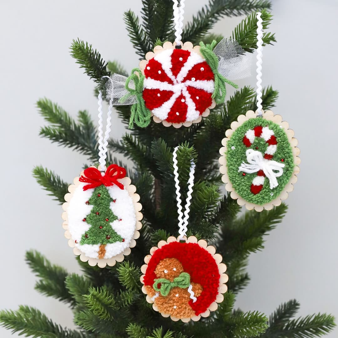 Punch Needle Embroidery Kit Cozy Christmas Ornaments